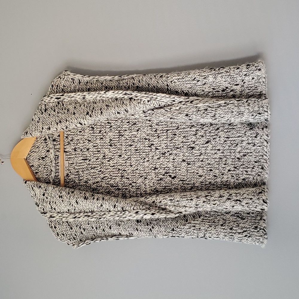 Loft Blue White Mohair Blend Sleeveless Open Chunky Cardigan Sweater Womens MED